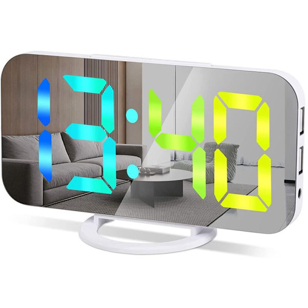 RGB digital väckarklocka för sovrum, 6,5 tum HD och spegelscreen med 4 RGB-färgväxling och 7 vanliga färgciffror B