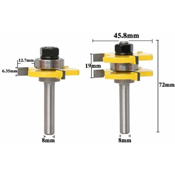 Kielten ja urien jyrsinteräsarja 3-urainen 8 mm:n varrella T-muotoinen puujyrsin Jyrsinterä Puutyökalut,