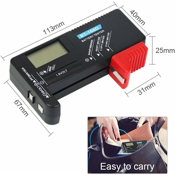 Digital Batteritest Batterichecker Volt Checker Universal Batteritest Til AA, AAA, C, D, 9V, 1,5V, Ingen Behov For Strøm Fra Batteri