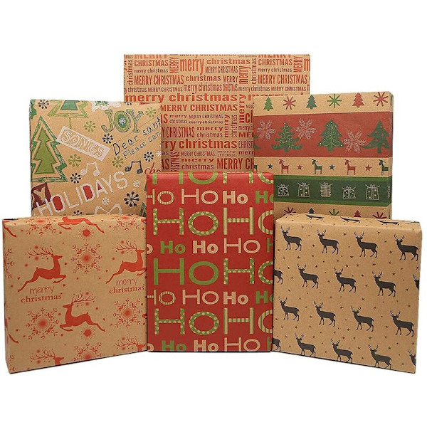 6-pack presentpapper, för jul- och födelsedagsförpackningar, presentpapper