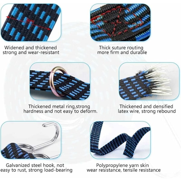 4 stycken elastiska spännband med krokar, elastiskt spännband, elastiskt rep för bagage, bagagerems med elastiska band, justerbart elastiskt bungee-band