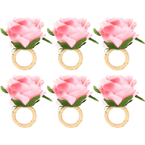 Champagne Rosa Handgjorda Servettringar 6-pack för Kök Matrum Middagar Luncher Picknick Bröllop