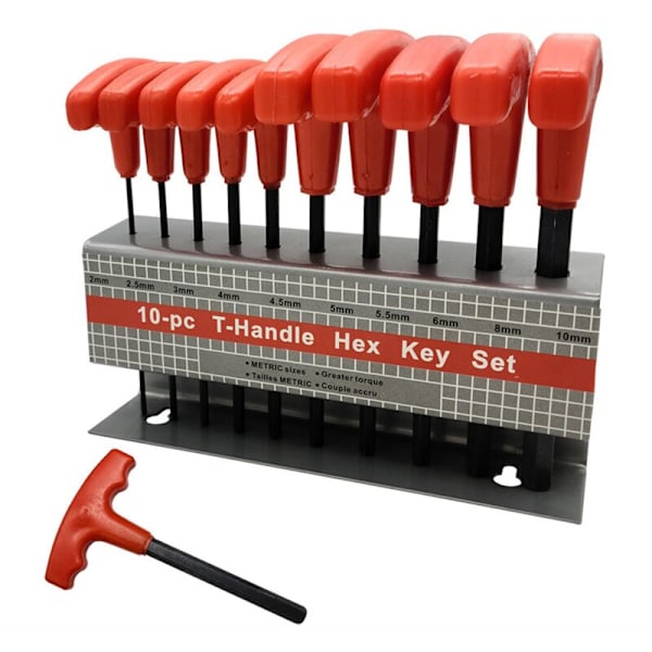 10Pcs H2-H10 Red Metric Flat Head T-Shape Hex Key with Iron Frame