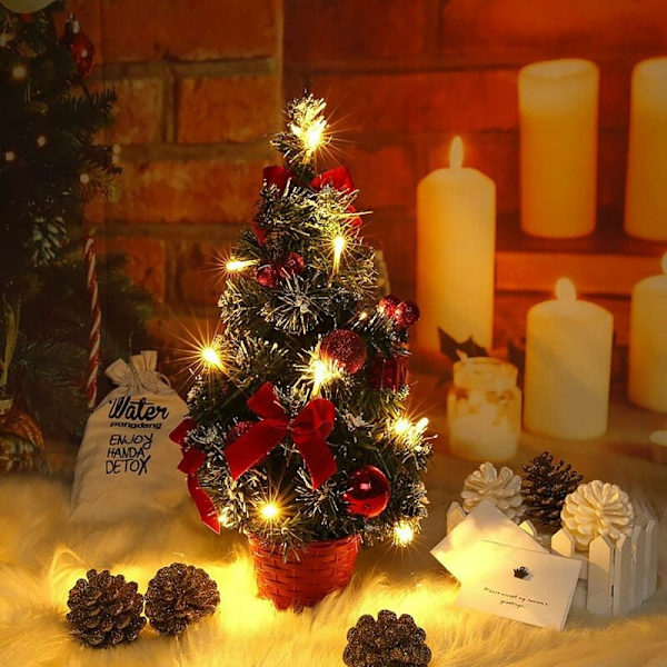 40cm Mini Juletre med 30 LED-lys, Skrivebordslys, Batteridrevet Belysning, Liten LED-Juletre for Hjem, Kontor, Julefest