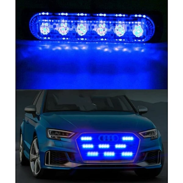 4-pak - Ultra Tynd Blå 6 LED Strobe Lys - LED Lysbjælke Mini Nødlysbjælke 18 Blinkende Tilstande 12V-24V til Universal Køretøj eller Lastbil