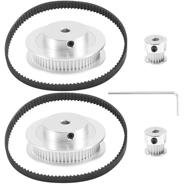 2 set 2GT kugghjul 20 & 60 tänder 5 mm hål aluminium kugghjul 2 st set längd 200 mm bredd 6 mm rem