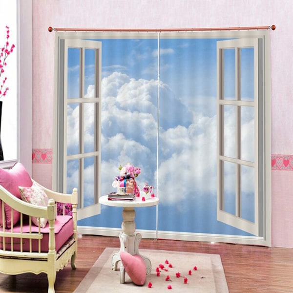 Moderne mørkleggingsgardiner for soveromsvinduer, gardiner for stue, 85 % skyggelegging, 3D, himmelblomstertrykk 200 x 170 cm (H x B)