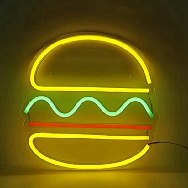 Hamburger Neonljus Neon Skylt USB-Driven Väggkonst Ljus Neon Dekoration Heminredning för Fest Bröllop Butik Restaurang
