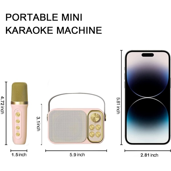 Mini karaokemaskin för vuxna och barn, bärbar Bluetooth karaoke-högtalare med 2 trådlösa mikrofoner för TV, House Party, present till hemmet