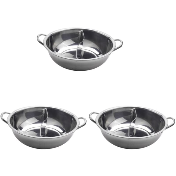 3 Pieces 28cm Hot Pot Double Divided Stainless Steel 28cm Cookware Hot Pot Reglee Soup Compatible Stock Pots Home Kitchen