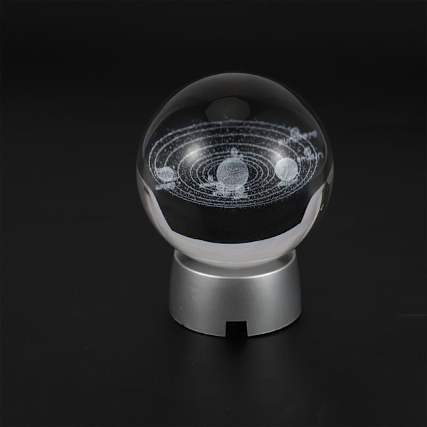 Planet Kristallkula 3D Global Glas Solsystem Modell med LED-bas Dekoration Tillbehör Astronomisk Dekorativ Boll L