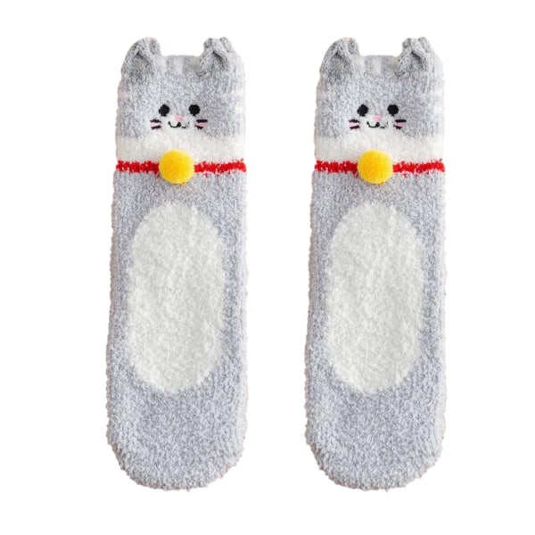 Smarte ullsokker Vintersokker for kvinner Høst og vinter Mid-Tube Sokker Cat Fleece Tykkede varme sokker (grå)