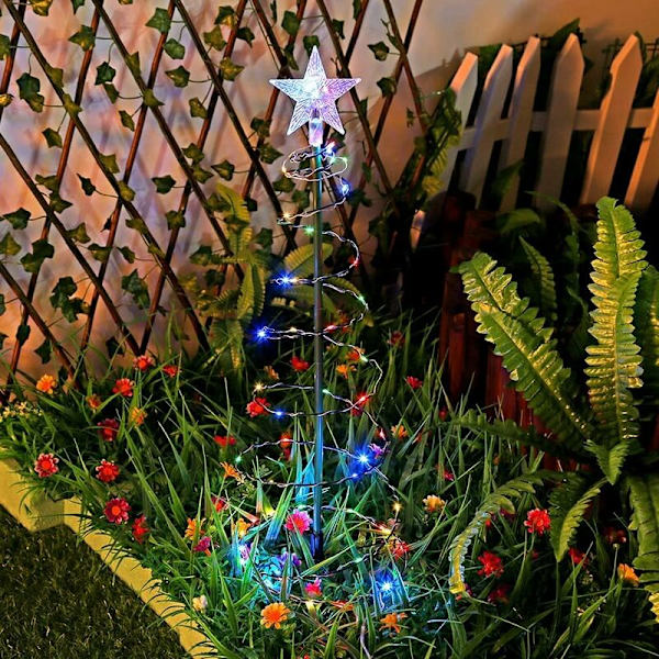 Juletrærlyslenke, utendørs solcelledrevet juledekorasjon gran, spiral juletrær, utendørs solcelledrevet hagejuledekorasjon LED-lys
