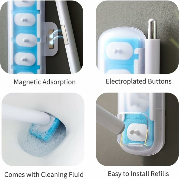 Disposable Toilet Cleaning Brush with 7 Refills for Toilet Bowl Detachable Brush Head Wall Mounted Fresh Toilet Wand Refills for Salvage Cleaning Su