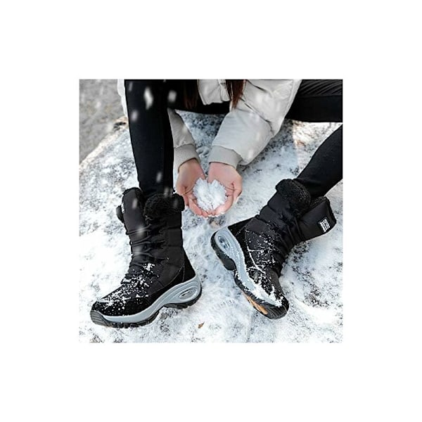 Naisten talvibootsit, lämpimät ja pehmeät vuorella, vedenpitävät ja liukumattomat puuvillabootsit ulkokäyttöön, väri: musta, koko: 37 EU