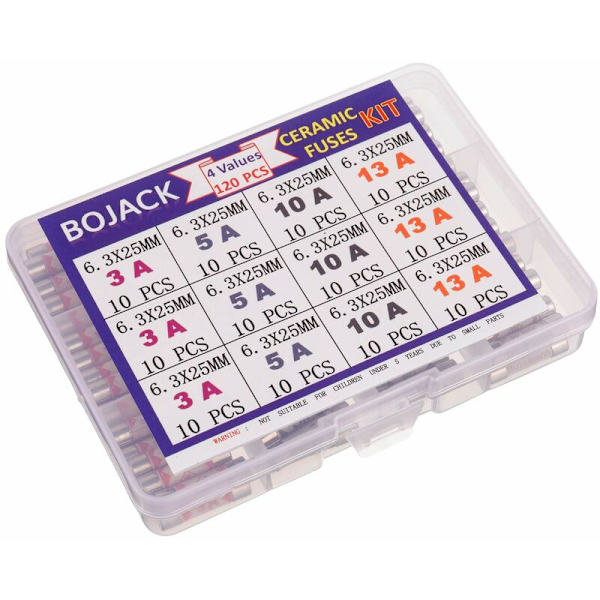 4 Værdier 120 stk 3 5 10 13 Amp 240V Volt Husholdnings Strømstik Sikring 6.3x25mm 0.25x1Inch BS1362 Keramisk Rørpatron med Sikringer Sortiment Sæt