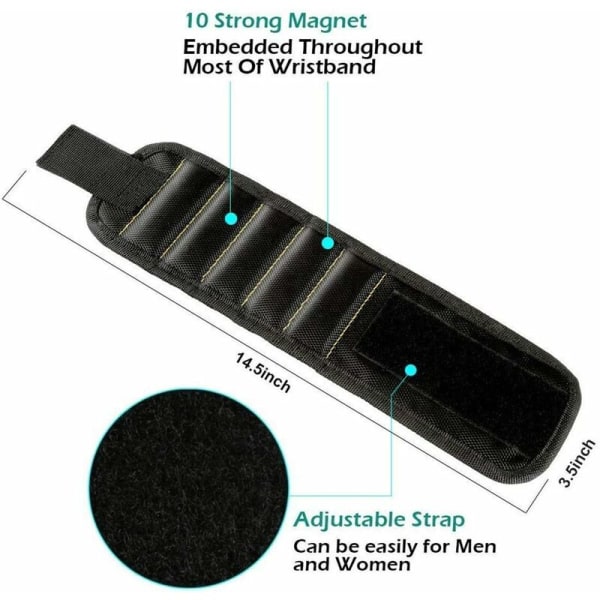Magnetiskt armband med 10 starka magneter, Svart-