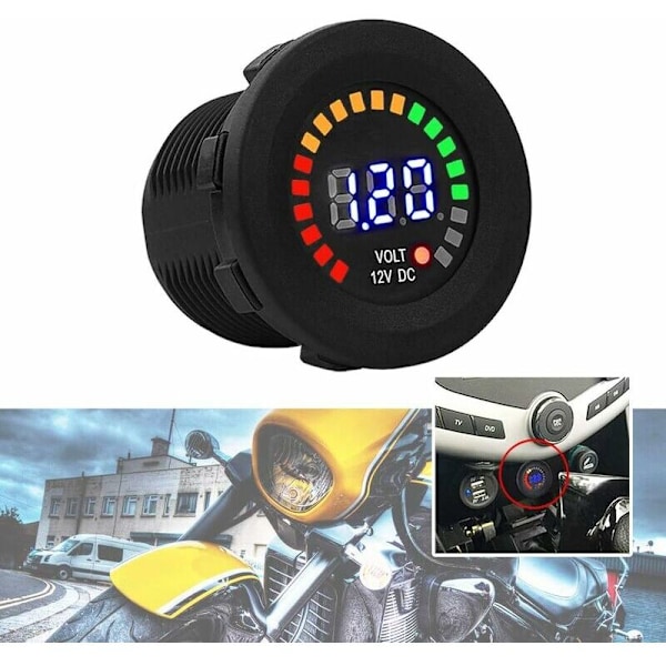 Voltmeter, 12V Motorcykel Bil LED Digital Display Voltmeter Spænding Vandafvisende Voltmeter Måler Digital Display Sort Bil Batteri Spændingsmåler Monit
