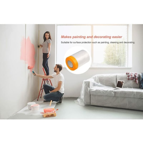 Malermaskepapir Transparent Malingbeskyttelsesark, Masker med Limtape Malingmaske, for Møbelbeskyttelse 55cm×20m 6 Ruller