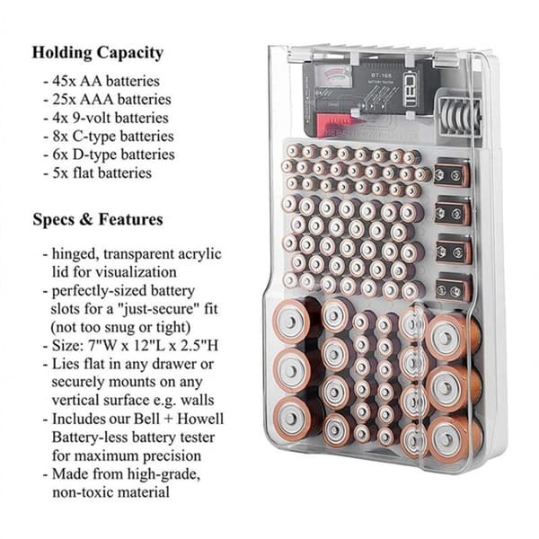 Batterikapacitetstestinstrument, Multifunktionel batteristyrkeindikatorarrangør, Sort