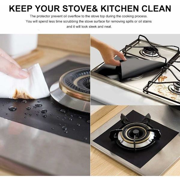 8 stk gasskomfyr skjermbeskytter non-stick gjenbrukbar beskyttelse gasskomfyr matte, 10,6 x 10,6 tommer sølv svart-