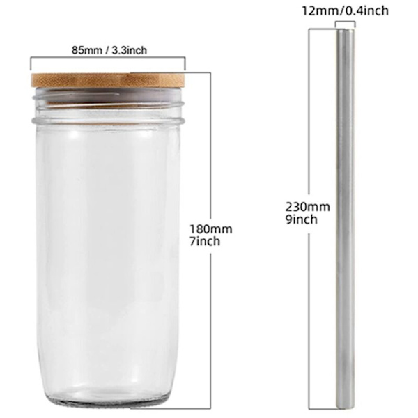 24 Oz Glas Tumlare med Bambulucka och Sugröröppning Masonburk för Smoothies, Juice, Te, Iskaffe