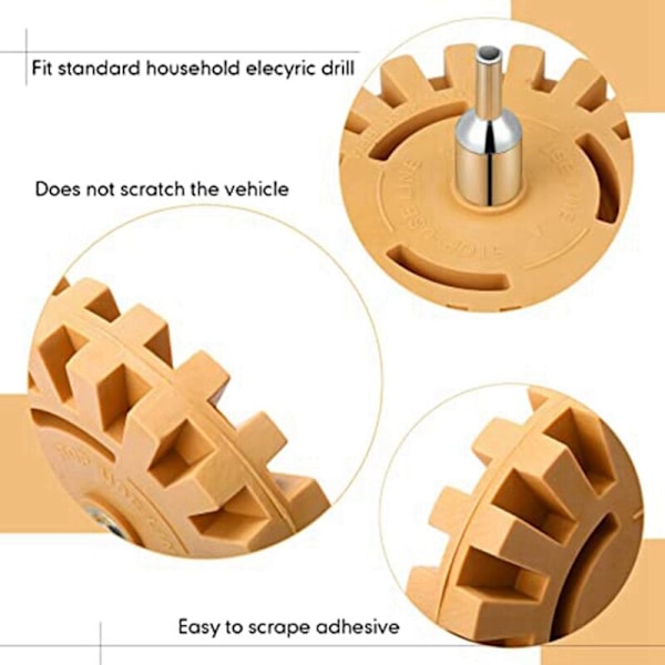 8 Pakkaus Pyörän Tarra- ja Tarrapoistaja 4 Tuuman Liimanpoistotyökalu Bittisovittimella