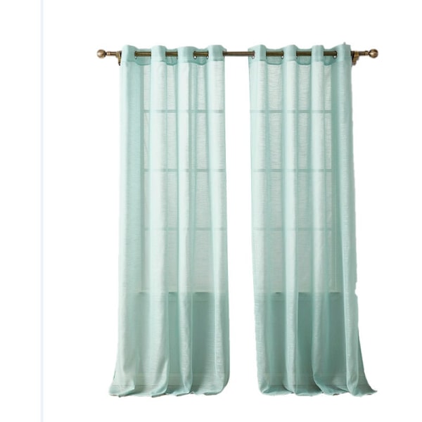 Korte, halvt transparente gardiner med øjer i linnelook - Gardiner, slør til stue, soveværelse, børneværelse, blå 160×140cm (H×L)
