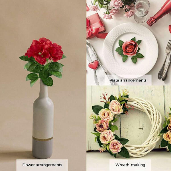 Kunstige falske blader for rosedekorasjoner - 108 silkeblomster