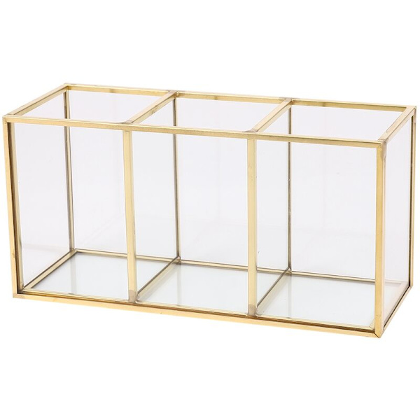 Nordisk Guld Rutnät Glas Flip Förvaringslåda Lyxig Modern Kosmetika Förvaringsbehållare Behållare -Landskap Blomma Rum B