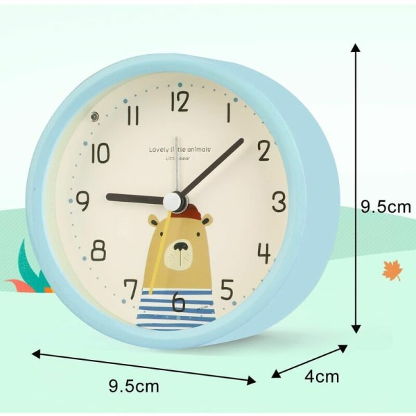 Barnealarmklokke Analog Gutt Jente Stille Batteridrevet Bordklokker Ikke-tikkende Sengeside Stor Lysfunksjon for Soverom Kontor (Blå-3)