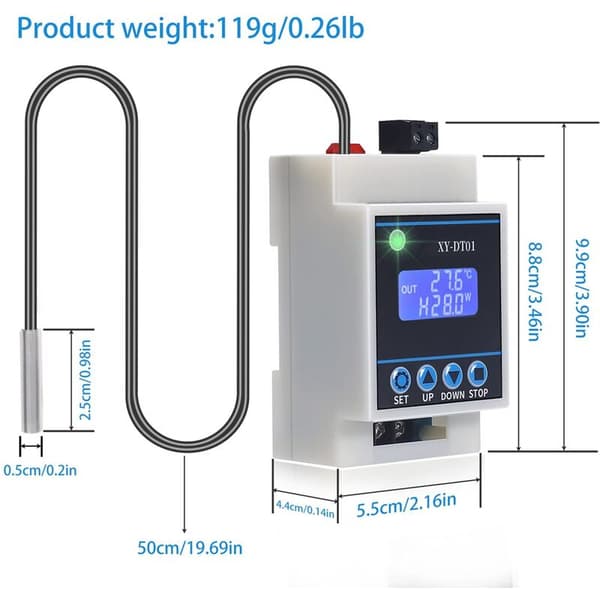 XY-DT01 Digital temperaturregulator -40-110 Celsius Digital Micro-Digital termostat med LCD-display och vattentät sensor