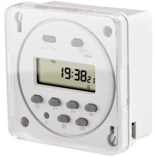 CN101A SPST-brytare med programmerbar timer och LCD-digital display 12V DC 16A Vit med vattentät skydd