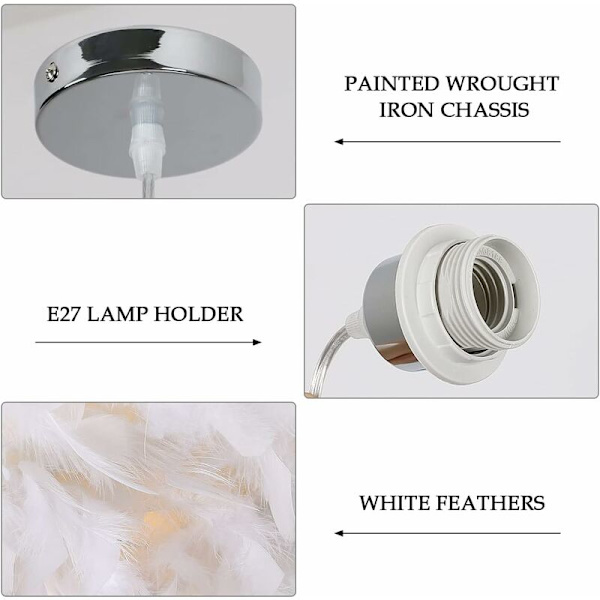 Taklampa i vit fjäderdesign, sfärisk form, E27 40W, för sovrumsdekoration, barnpresent