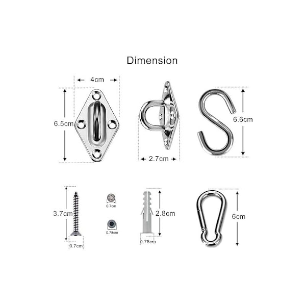 Skygge Sejl Beslagssæt 42 Dele Rustfrit Stål Hardware til Skygge Sejl Installation, Gynger, Hængekøjer, 15-22CM