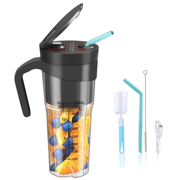 Kannettava Henkilökohtainen Blenderi Smoothieille ja Ravintojuomille, 6 Terällä, USB-Latautuva Kahva-Olki-Kanta