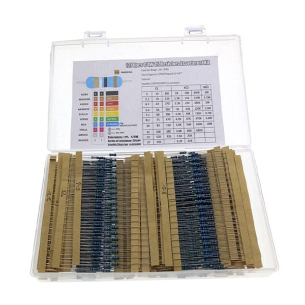 1280 st/låda 64 värden 1% Resistor Kit Metallfilm Resistor Sortiment Kit 1 Ohm-10 Mohm Resistor Sample Kit
