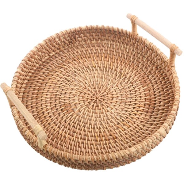 Rattan Bröd Korg Rund Vävd Te Bricka med Handtag för Servering Middagsfester Kaffe Lunch (8,7 tum)