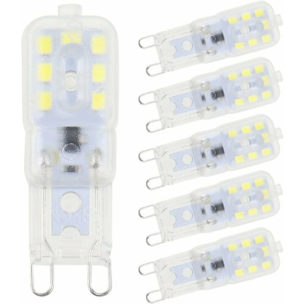 6 stk G9 LED-pærer Kald Hvit 5W 6500K Flimmerfri Halogen LED-erstatning Dimbar LED-kapselpære Energibesparende for Vegglampe Lysekrone Ref