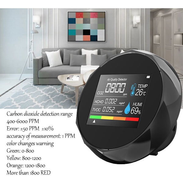 Gasdetektor CO2-måler Multifunktionel husholdningsluftkvalitetsmonitor Temperaturfugtighedstester LCD-display (hvid)