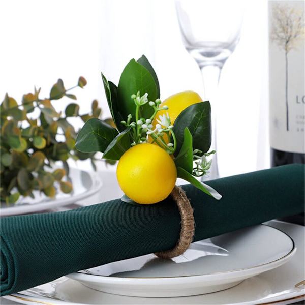 Set med 6 sitronserviettringer, sitronvinserviettholdere for spiseborddekor, bankett, bryllup, bursdag, jul B
