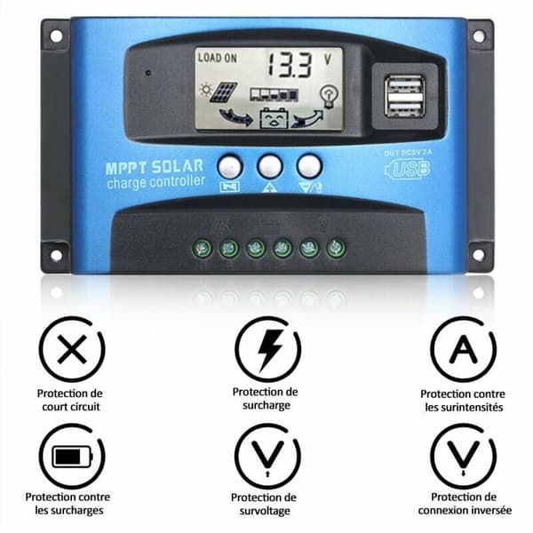 12V/24V Smart Batteri MPPT Solpanel Regulator Laddningsregulator med Dubbla 5V USB-portar LCD-display, Överströmsskydd, 30A - 30A