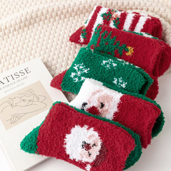 Vinter damesokker, 5 par varme damesokker Retro Komfortable myke varme sokker Julebursdagsgaver