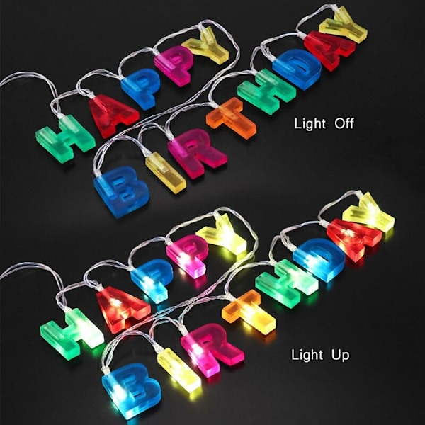 Batteridrivna LED-lysslingor med texten \"Happy Birthday\" för jul, födelsedag, fest, 2m (Flerfärgad)