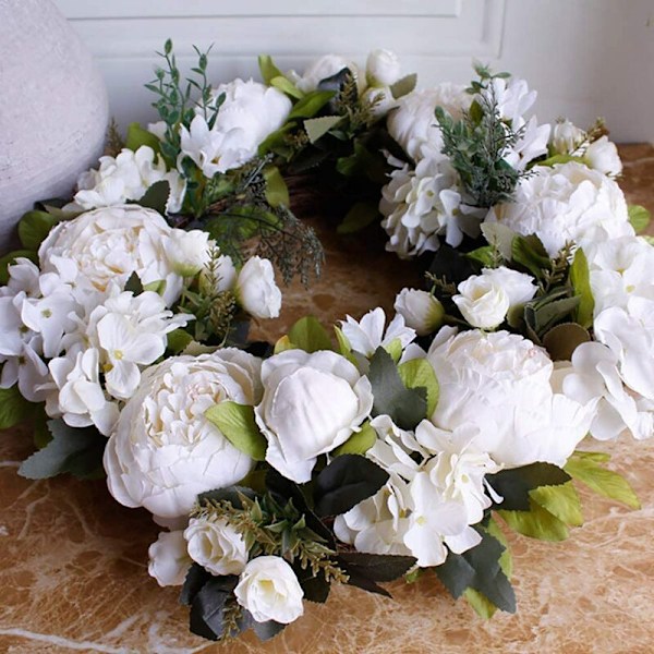 Dörrkrans med belysning Dekoration Dörrkrans med belysning för ytterdörren för bröllop/födelsedag/vardagsrum 1 styck (40 cm, mjölkvit pion)