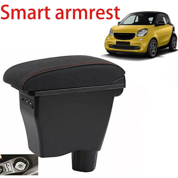 för Smart 450 451 453 454 Fortwo Armrest Box Dubbelskikts USB Bil Central med Röd Linje