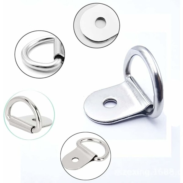 Rustfrit Stål Spændebåndsringe 20 Styk D-ringe Forankring Spændebåndsringe til Trailere Tungt Udstyr Power Tools Camping 36x25mm - Sølv