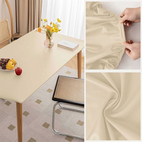 Rektangulær Tilpasset Skinn Duks, Duks med Elastiske Kanter, Vaskbar Duks for Utendørs, Terrasse, Kjøkken og Spisestue - Beige6FT 18