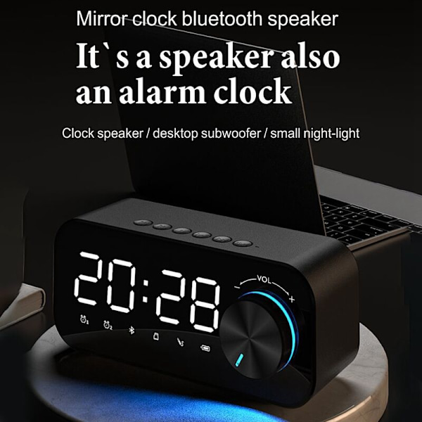 Digital Spegelväckarklocka LED-display Musikspelare Radio Bordsklocka Utomhus Utan Bluetooth-högtalare
