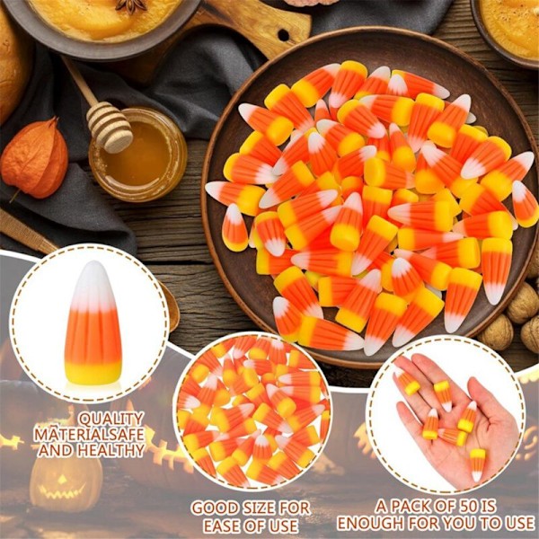 50 st Halloween Resin Candy Corn Konstgjord 3D Candy Corn Pärla Höst Falsk Majs Scrapbooking Dekorationer